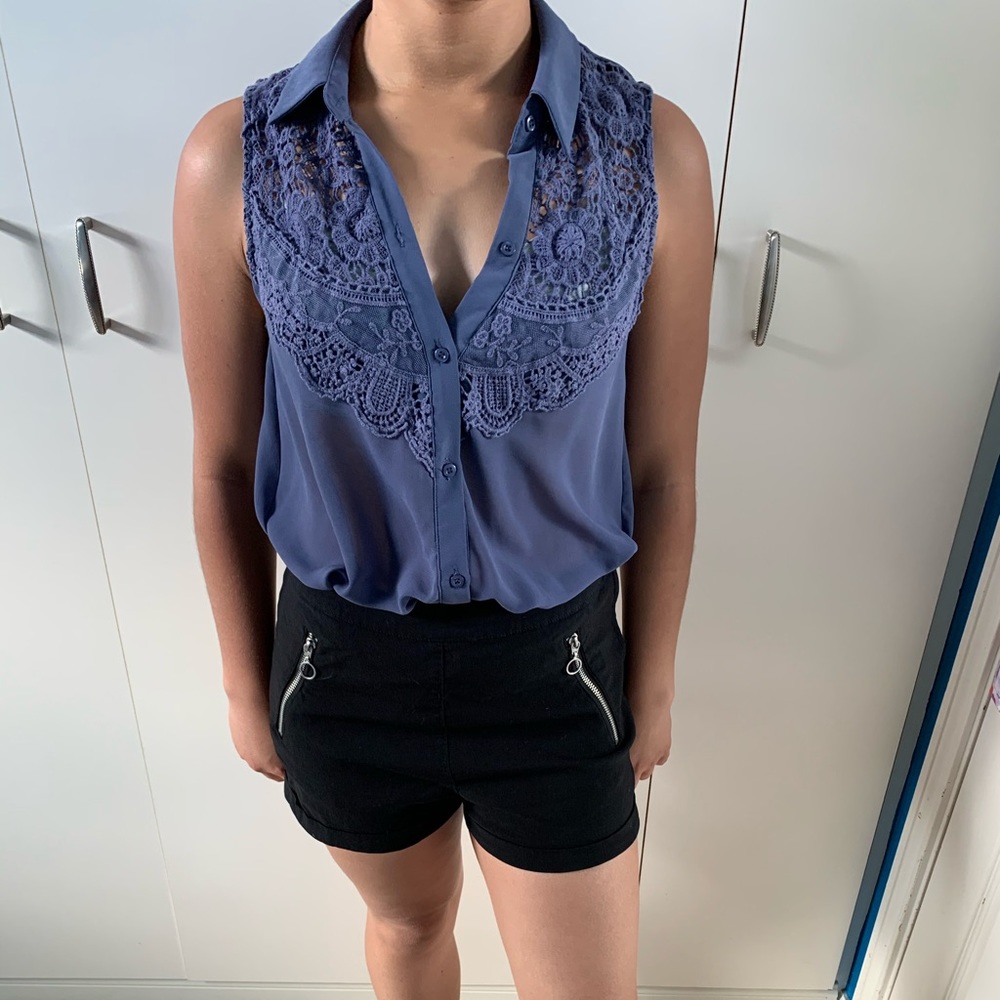 Chloe K Purple Grey Button Up Blouse